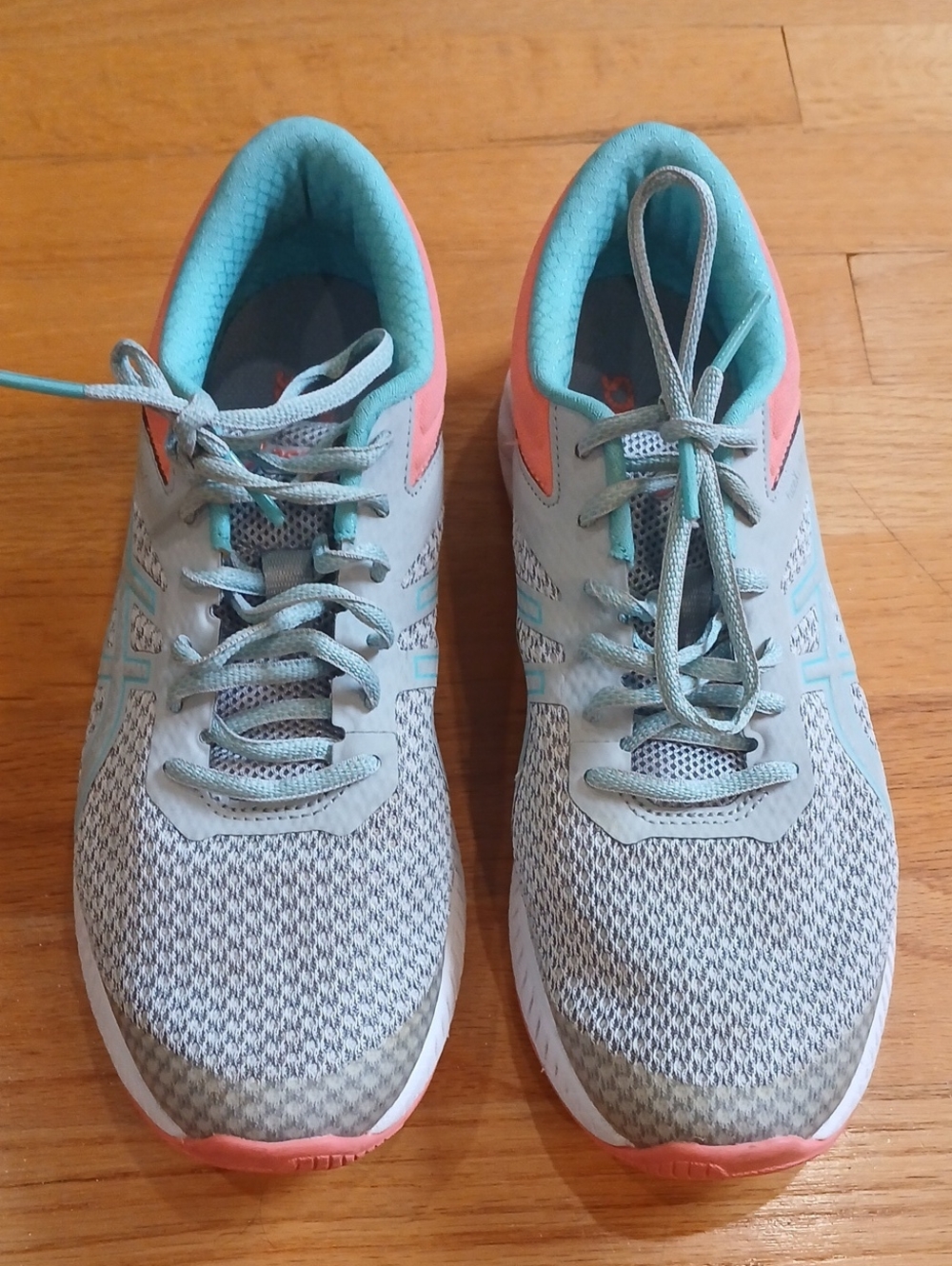 ASICS FuzeX Lyte 2 Women’s 7.5 Gray Teal Coral Running Shoes #1022A145